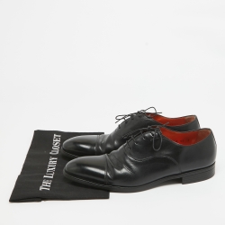 Santoni Black Leather Lace Up Oxfords Size 42