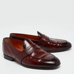 Santoni Burgundy Leather Slip On Loafers Size 41