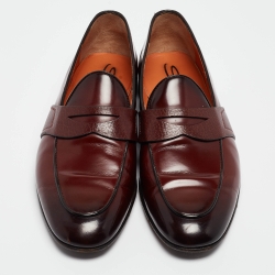 Santoni Burgundy Leather Slip On Loafers Size 41