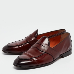Santoni Burgundy Leather Slip On Loafers Size 41