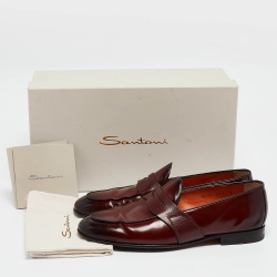 Santoni Burgundy Leather Slip On Loafers Size 41