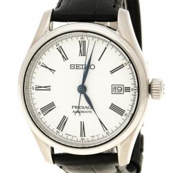 Seiko White Stainless Steel Presage Unlimited Enamel Men's Wristwatch 40 mm
