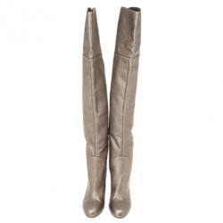 Pre Owned Sergio Rossi Metallic Embossed Leather Over The Knee Boots Size 41