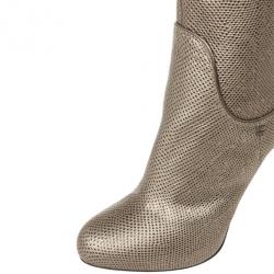 Pre Owned Sergio Rossi Metallic Embossed Leather Over The Knee Boots Size 41