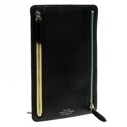Smythson Black Leather Panama Zip Currency Case