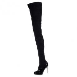 Pre Owned Stella McCartney Black Patent Leather and Suede Over The Knee Boots Size 37.5