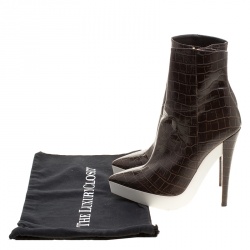 Pre Owned Stella McCartney Brown Croc Embossed Ankle Boots Size 39