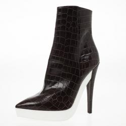 Pre Owned Stella McCartney Brown Croc Embossed Ankle Boots Size 39 