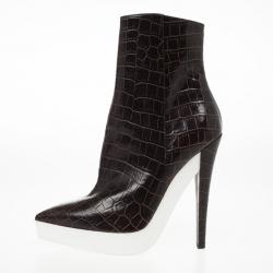 Pre Owned Stella McCartney Brown Croc Embossed Ankle Boots Size 39 