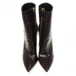 Pre Owned Stella McCartney Brown Croc Embossed Ankle Boots Size 39 