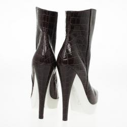 Pre Owned Stella McCartney Brown Croc Embossed Ankle Boots Size 39 