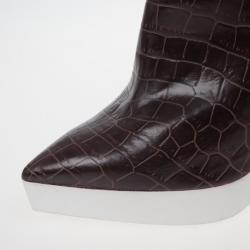 Pre Owned Stella McCartney Brown Croc Embossed Ankle Boots Size 39 