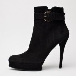Stuart Weitzman Black Suede Platform Ankle Boots Size 39