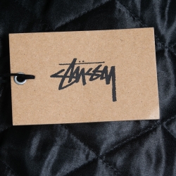 Stussy Black Wool & Leather Rib Knit Trimmed Varsity Jacket S