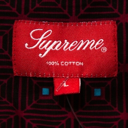 Pre Owned Supreme Brick Red Cotton Obama Print Bowling Shirt L