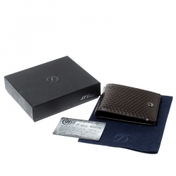 S.T Dupont Brown Leather D Line Fire Head 6CC Bifold Wallet