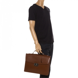 S.T. Dupont Brown Leather Atelier Line D One Gusset Briefcase