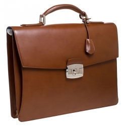 S.T. Dupont Brown Leather Atelier Line D One Gusset Briefcase