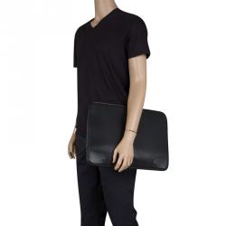 S.T. Dupont Black Leather Carbone Laptop Case Bag