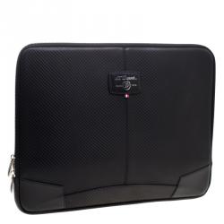S.T. Dupont Black Leather Carbone Laptop Case Bag