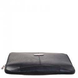 S.T. Dupont Black Leather Carbone Laptop Case Bag