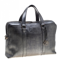 S.T. Dupont Metallic Grey Leather Line D Star Wars Document and Laptop Holder Briefcase
