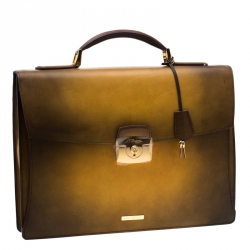 S.T. Dupont Yellow/Black Ombre Leather Atelier Line D One Gusset Briefcase