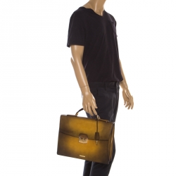 S.T. Dupont Yellow/Black Ombre Leather Atelier Line D One Gusset Briefcase