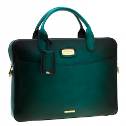 S.T. Dupont Green/Black Ombre Leather Atelier Document Holder Briefcase