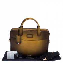 Pre Owned S.T. Dupont Yellow/Black Ombre Leather Atelier Line D One Gusset Briefcase