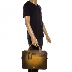 Pre Owned S.T. Dupont Yellow/Black Ombre Leather Atelier Line D One Gusset Briefcase