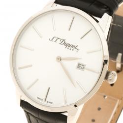 Pre Owned S.T. Dupont White Stainless Steel Men's Wristwatch 39 mm