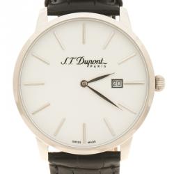 Pre Owned S.T. Dupont White Stainless Steel Men's Wristwatch 39 mm