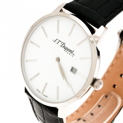 Pre Owned S.T. Dupont White Stainless Steel Men's Wristwatch 39 mm