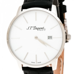 Pre Owned S.T. Dupont White Stainless Steel Men's Wristwatch 39 mm