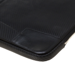 S.T. Dupont Black Leather Carbone Laptop Case Bag