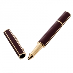 S.T. Dupont Red Lacquer Yellow Gold Plated Rollerball Pen