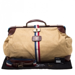 S.T. Dupont Beige/Brown Canvas and Leather Bogie Duffle Bag