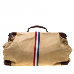 S.T. Dupont Beige/Brown Canvas and Leather Bogie Duffle Bag