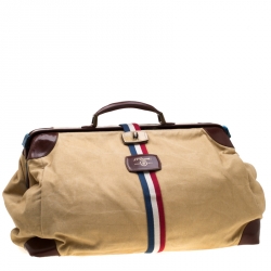S.T. Dupont Beige/Brown Canvas and Leather Bogie Duffle Bag
