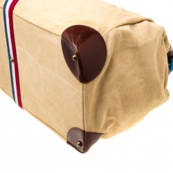 S.T. Dupont Beige/Brown Canvas and Leather Bogie Duffle Bag