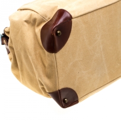 S.T. Dupont Beige/Brown Canvas and Leather Bogie Duffle Bag