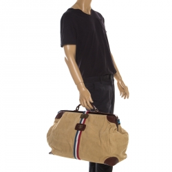 S.T. Dupont Beige/Brown Canvas and Leather Bogie Duffle Bag