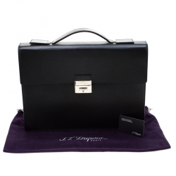 S.T. Dupont Black Leather Line D Gusset Briefcase