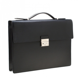 S.T. Dupont Black Leather Line D Gusset Briefcase