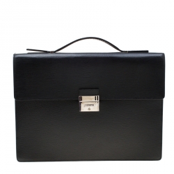 S.T. Dupont Black Leather Line D Gusset Briefcase