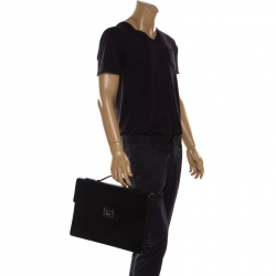 S.T. Dupont Black Leather Line D Gusset Briefcase