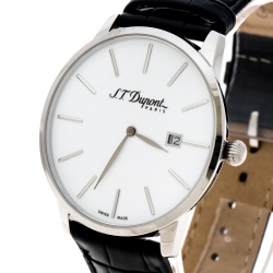 Pre Owned S.T. Dupont White Stainless Steel Men's Wristwatch 39 mm