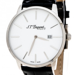 Pre Owned S.T. Dupont White Stainless Steel Men's Wristwatch 39 mm