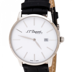 Pre Owned S.T. Dupont White Stainless Steel Men's Wristwatch 39 MM